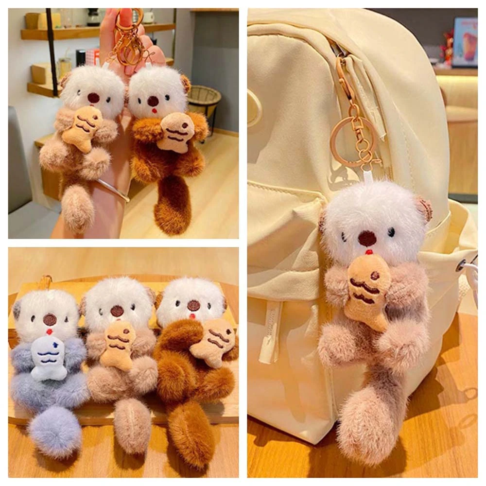 

Мягкая плюшевая игрушка-брелок в виде мультяшной выдры с рыбой, подвеска для сумки, аксессуар для ключей