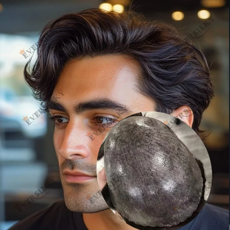 

Natural Hairline 1B65 1b50 Grey Black Super Durable Thin Male #2 Brown Blonde Men's Toupee Microskin 100% Human Hair Wig Prosths