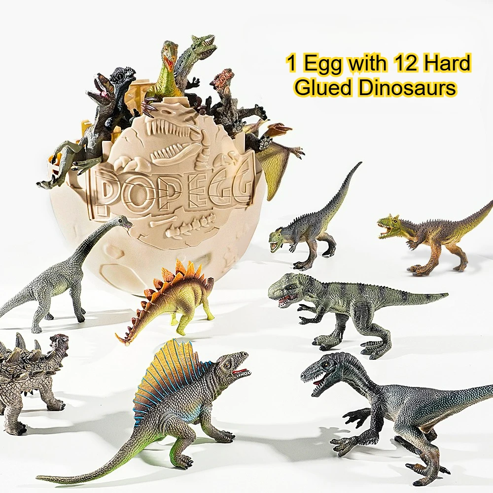 

1 яйцо с 12 твердыми клеевыми динозаврами, игрушка-динозавр Юрского периода, имитация животного, тираннозавр Рекс, детский подарок на день рождения