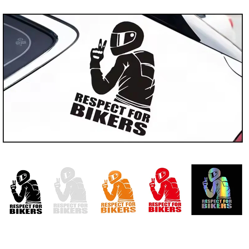 1PC Respect for Biker Mutil-color Sticker Removable Motorcycle Reflective Vinyl Sticker Decal Car Rear Windshield Decal 15x11CM