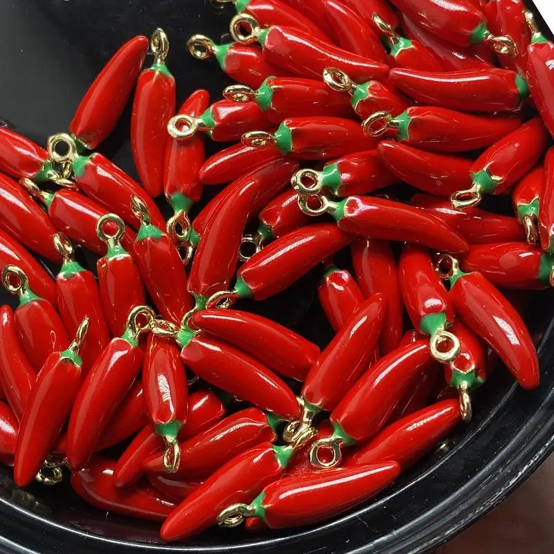 10-100pcs Plump Red Pepper Alloy Vegetable Charms Cute Enamel Pendant For Barcelet Earring Diy Jewelry Make