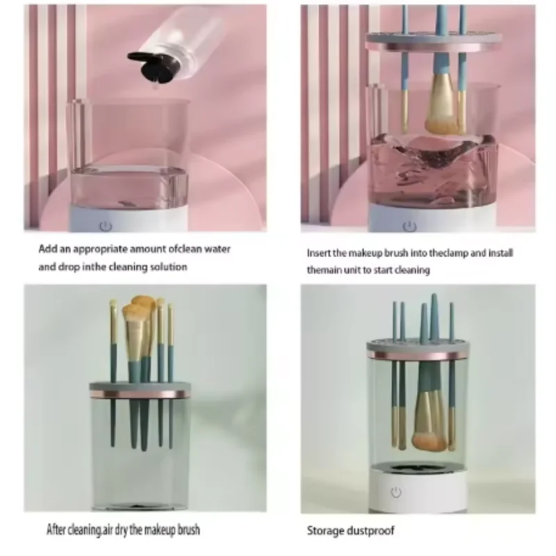 Nettoyeur de brosse de maquillage Portable, prise USB électrique, avec Machine de maquillage en caoutchouc, nettoyeur rapide, brosse de nettoyage, collier Brus