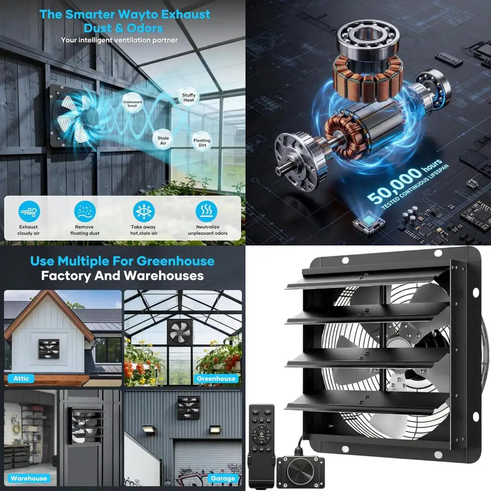 

10-Inch 5-Blade Exhaust Fan with Remote Control - 1100 CFM, 100% Copper Motor, Quiet Operation for Ventilation in Small Tents, G