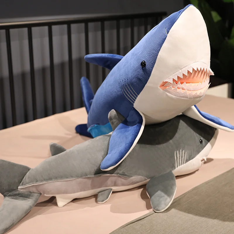 

Hot 1pc 60cm-130cm Giant Plush Toys Stuffed Sawtooth Shark Plush Doll Big Soft Sleep Pillow Grey Blue Shark Toy Baby Kids Gift