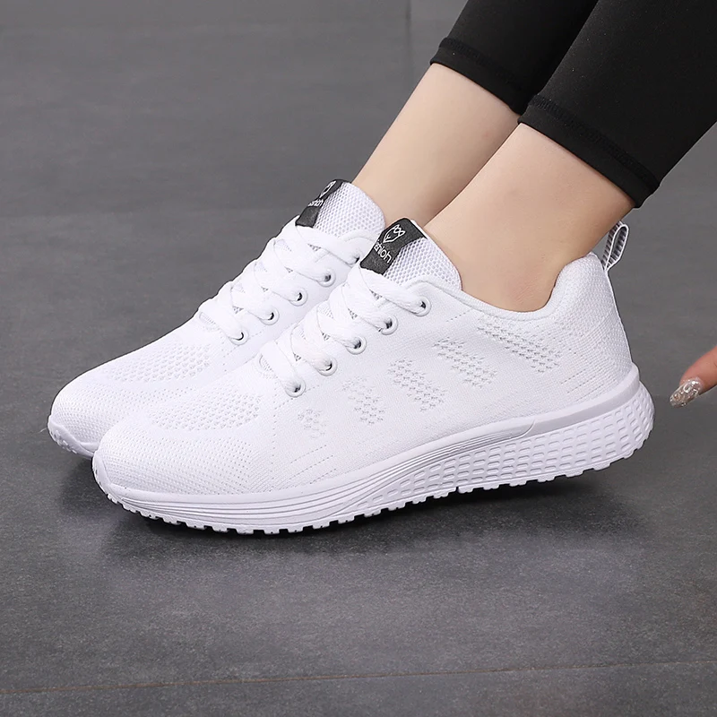 Women Shoes Breathable Casual Walking Shoes For Women Mesh Lace Up Sneakers Women Tenis Feminino Pink Black White Flat