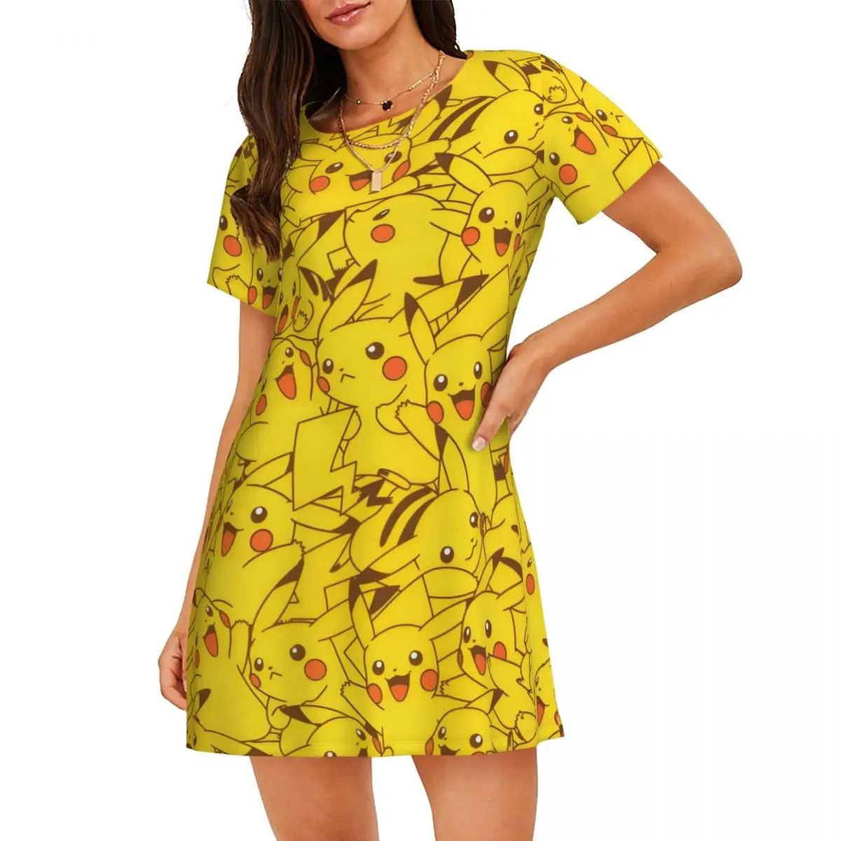 

Custom Bikachus Pullover Nightgown For Sleeping Travels Loose Sleepdress Pajama Series Video Games Dress Nightdress Sleepwear