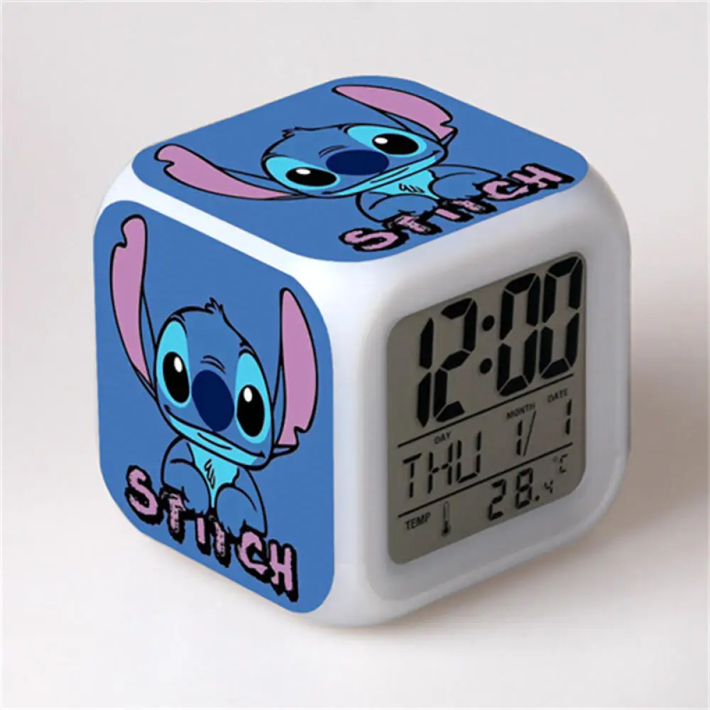 New LiloStitch Alarm Clock Cute Stitch Angel Multifunction Changing Coloured Light Alarm Clocks Creative Desktop Ornaments Gifts