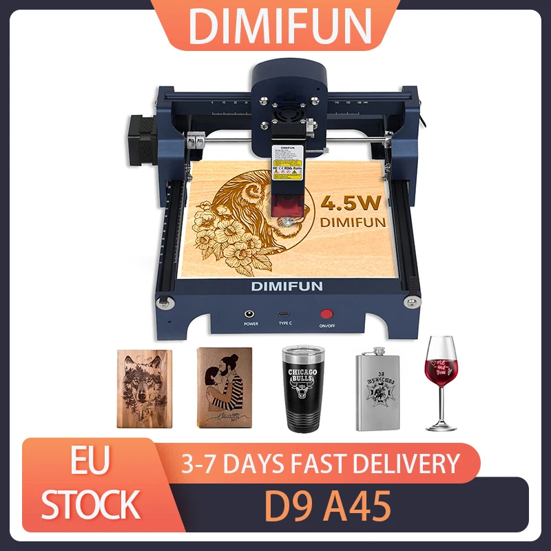 DIMIFUN D9 A45 4.5W Portable Laser Engraving Machine, Eye Protection, 10000mm/min Speed, 0.06mm Spot, 130*130mm, Noise Reduction