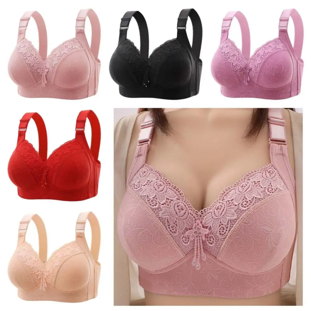 

Plus Large Size Elderly Mothers Lace Bra Close-fitting Gathering Anti Sagging Lace Women's Underwear Non Steel Ring Lingerie