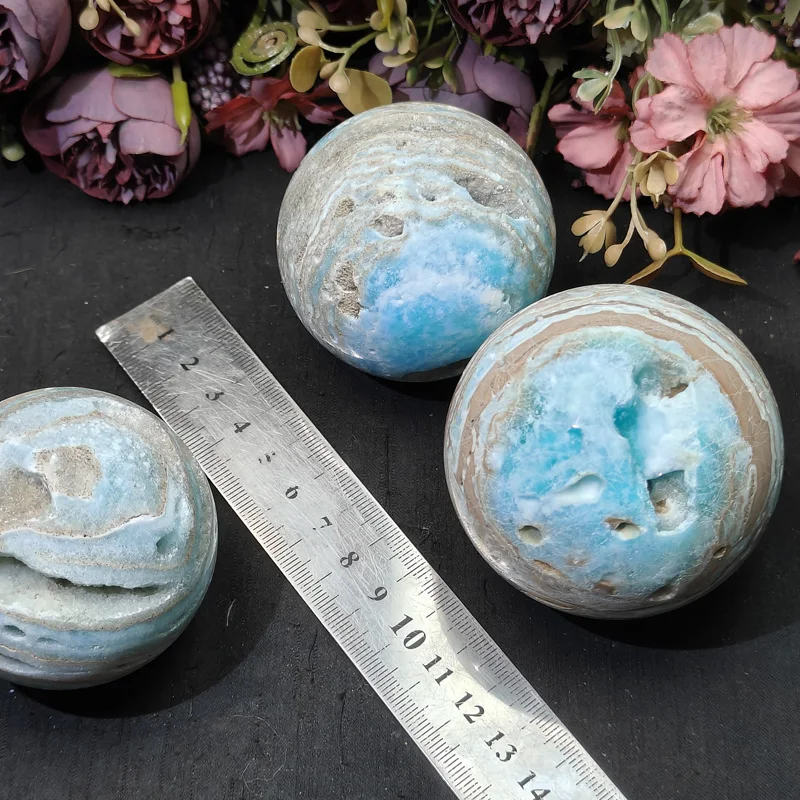 Wholesale Blue Hemimorphite Caribbean Calcite Sphere Healing Quartz Crystal Ball Sphere