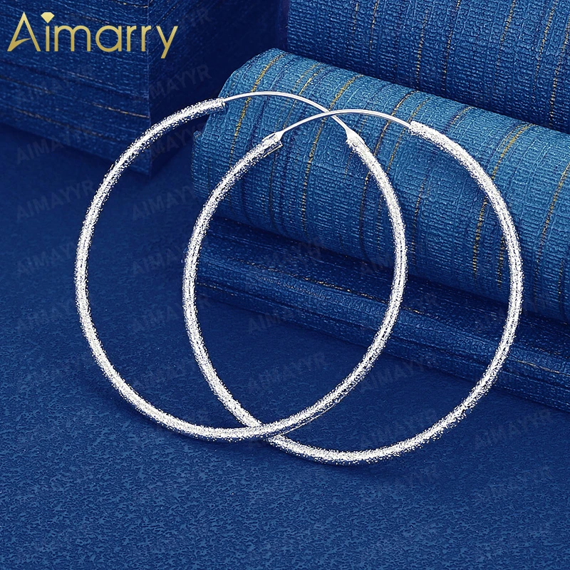 925 Sterling Silver 35mm/50mm/60mm Frosted Sparkling Sand Large Circle Earrings for Women's Parties High-quality Fashion Jewelry