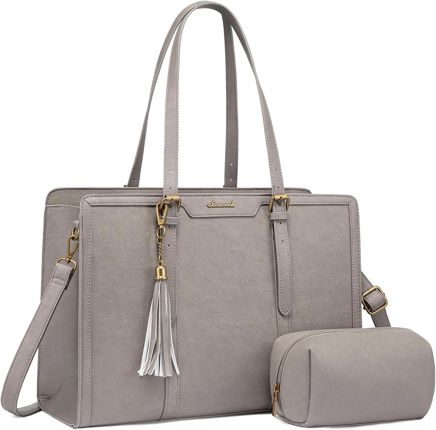 

Vintage Leather Laptop Tote Bag for Women 15.6 Inch Large Capacity Computer Bag with Free Clutch Purse