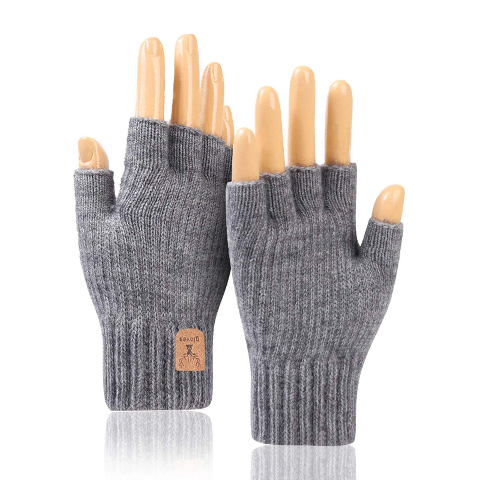 Woman Winter Half-finger Gloves Elegant Woolen Twist Pattern Sleeves for Women All-Match Outfit SAL99