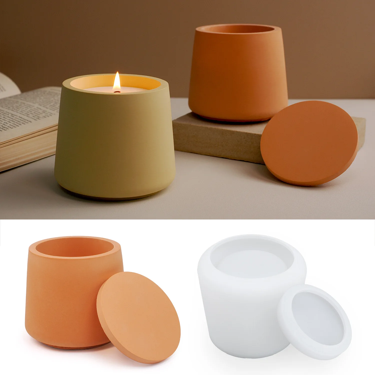 Plaster Cup Scented Candle Silicone Mold DIY Round Vase Storage Jar Cement Plaster Pottery Mould Concrete Making Crafts Supplies