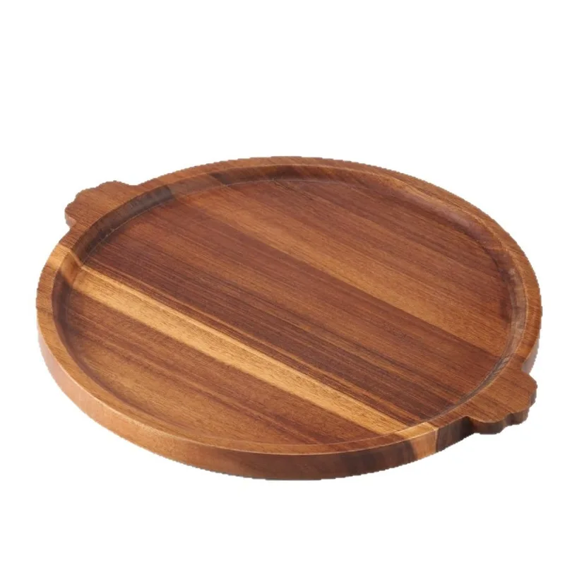 Fruit Tray Coffee Table Decor Tray Round Acacia Wood Tray Solid Wood Serving Plate Living Room Tea Table Storage Decor