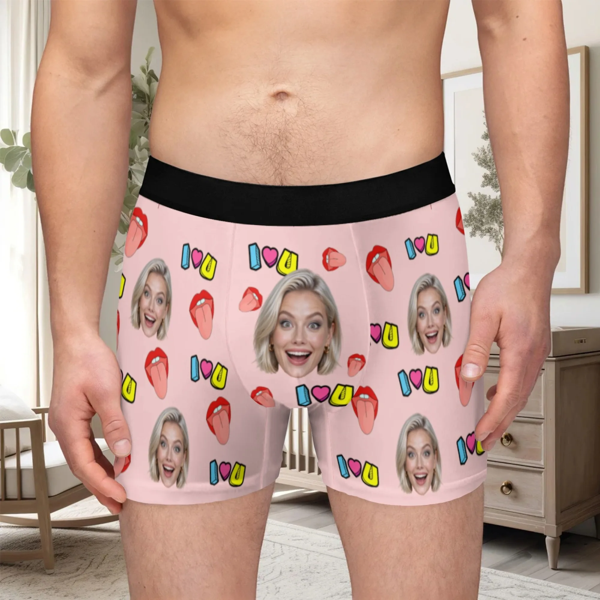 Customized Personalized Facial Photo Underwear for Men Flat Cornered Unique Valentine's Day Gift for Husband Anniversary Gift fo view 3