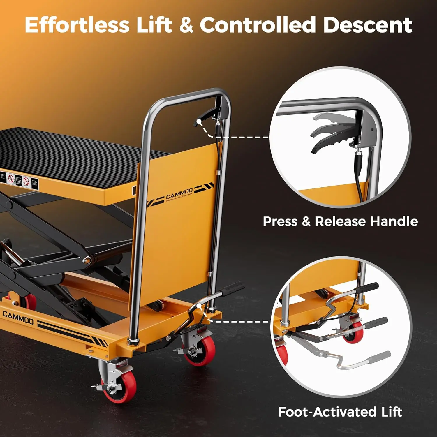 عربة طاولة رفع هيدروليكية، سعة 330 رطلًا، ارتفاع الرفع 49.6 بوصة، طاولة رفع مقصية مزدوجة مع وسادة مضادة للانزلاق وواقي أمان - ساخن