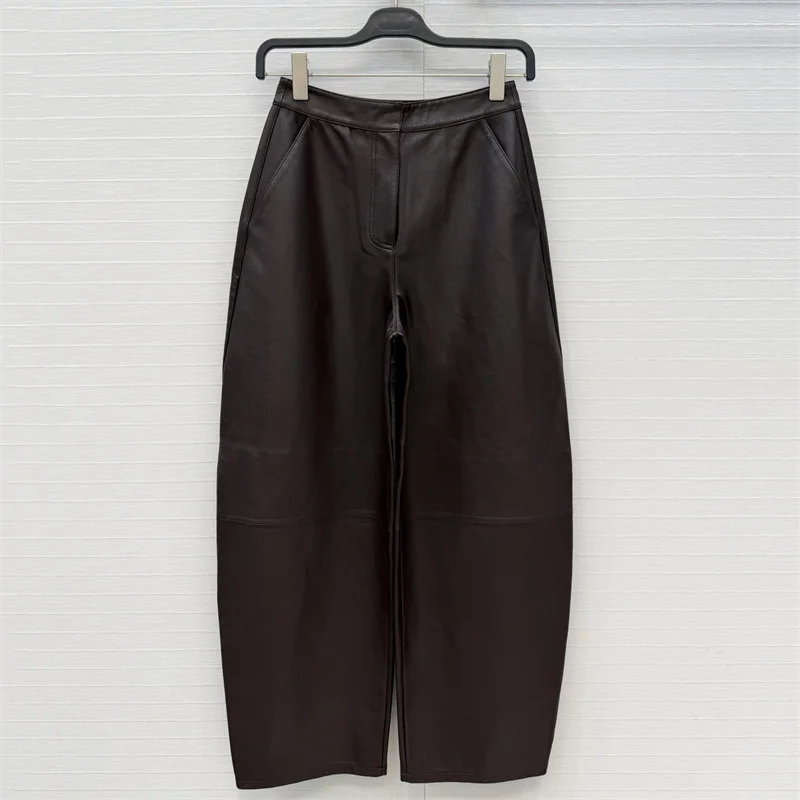 women's pants New high waisted slim fit straight leg pants for autumn 2026 100% sheepskin women's curved knife pants trousers