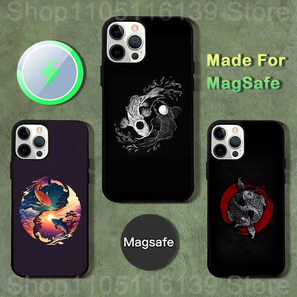 

Koi Carp Fish Yin Yang Art Phone Case For iPhone 17,16,15,14,13,12,11,Pro,Max,Plus,Mini,SE4,E Magnetic Magsafe Wireless Charging