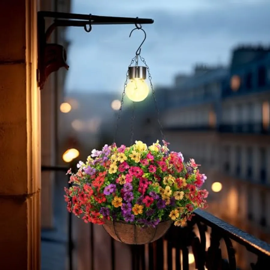

Artificial Faux Hanging Plants Flowers Basket for Summer Outdoor Outside Decorations Fake Silk UV Resistant Look Real Realistic