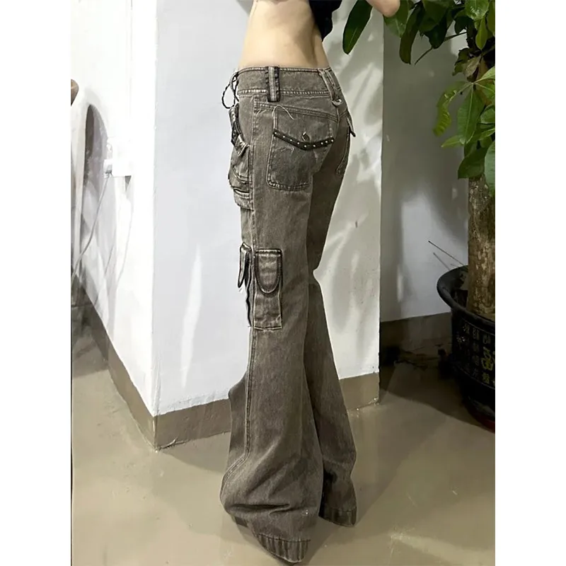 Khaki Womens Jeans High Waist Vintage Straight Winter Y2K Classic Denim Pants Streetwear American Wide Leg Baggy Denim Trouser