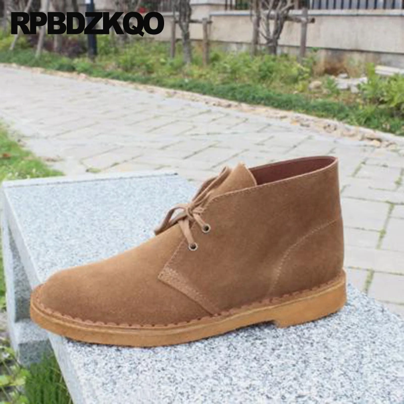 Goodyear Welted Full Grain Leather Nubuck Men Shoes Lace Up Short Booties Round Toe Ankle Soft Chukka Boots Comfortable Flats