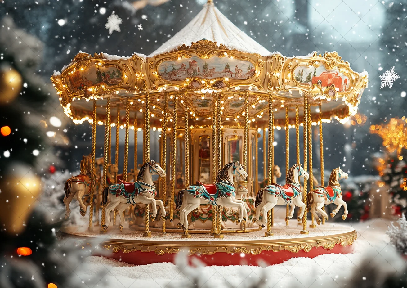 Circus Christmas Photography Background Carousel Xmas Tree Holiday Decoration Kids Holiday Portrait Photo Backdrops Studio Props