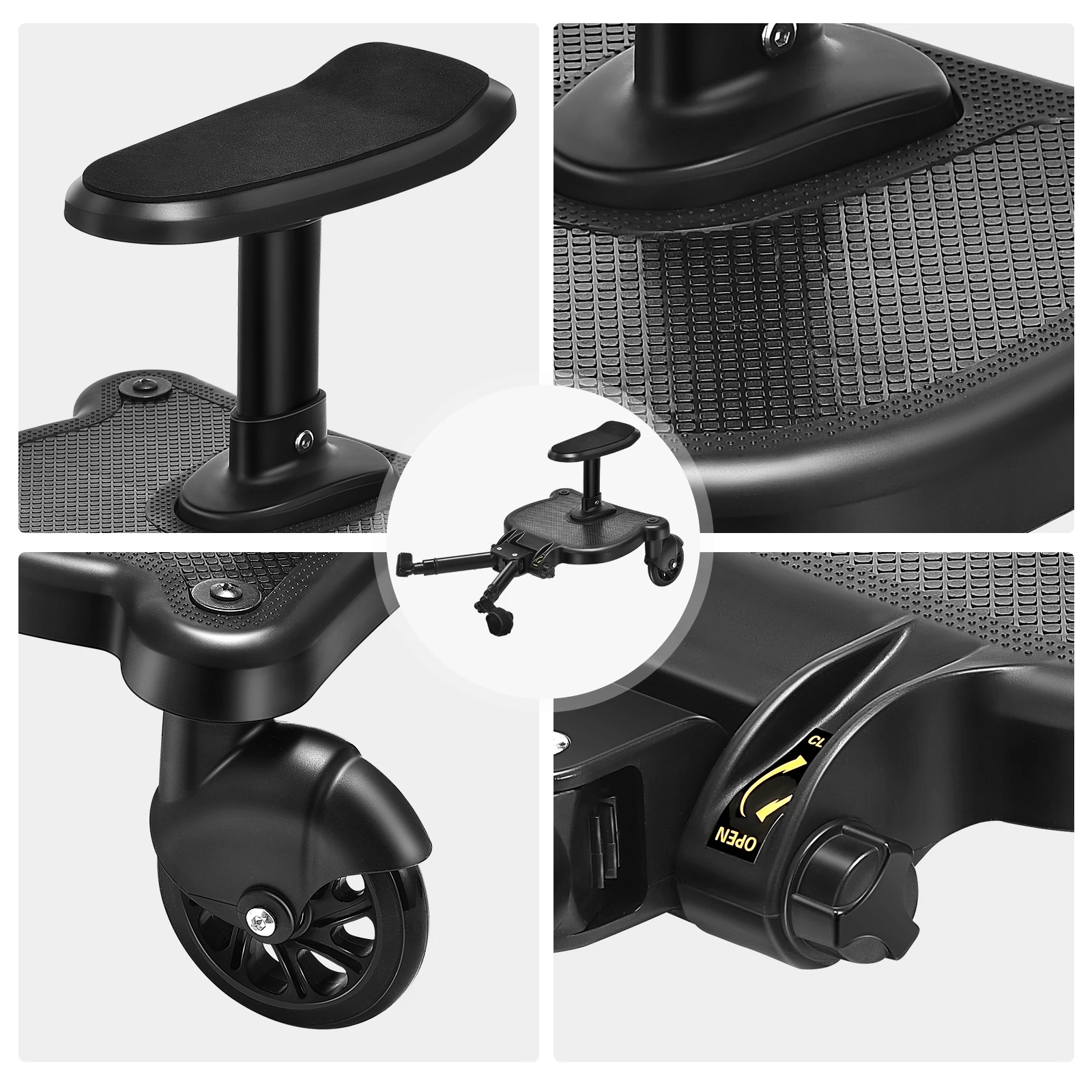Portable Buggy Board With Seat Universal Kiddy Boards Pram Standing Board 360° Rotation Pram Accessory For Children 25kg