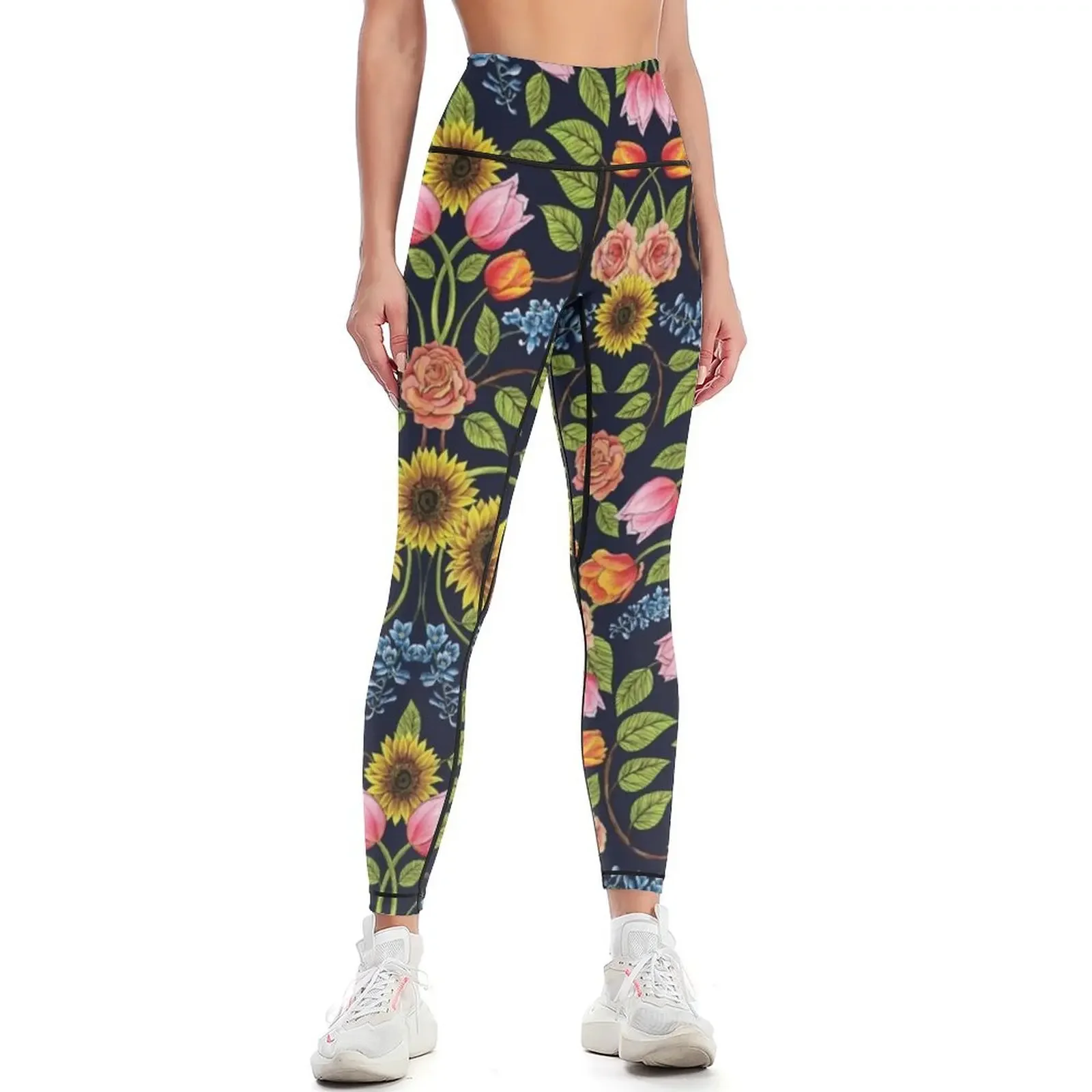 

Dark Floral Print - Sunflowers, Tulips, Roses & Delphinium Leggings Golf wear Leginsy push up sports for Womens Leggings