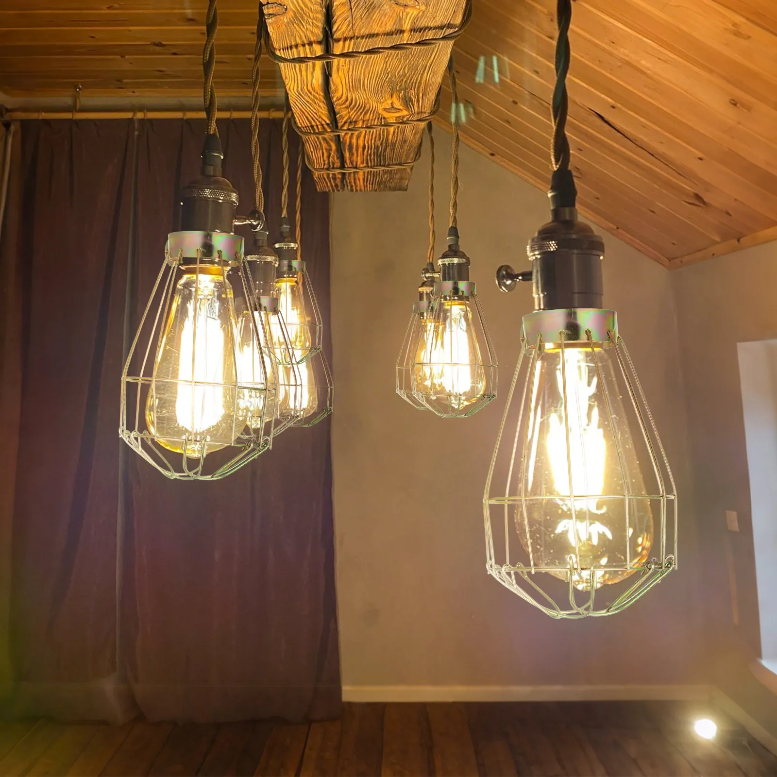 

6Pcs Metal Lamp Bulb Guard Vintage Bulb Shape Brass Finish Industrial Light Cage Hanging Protective Covers Home Bar Living Room