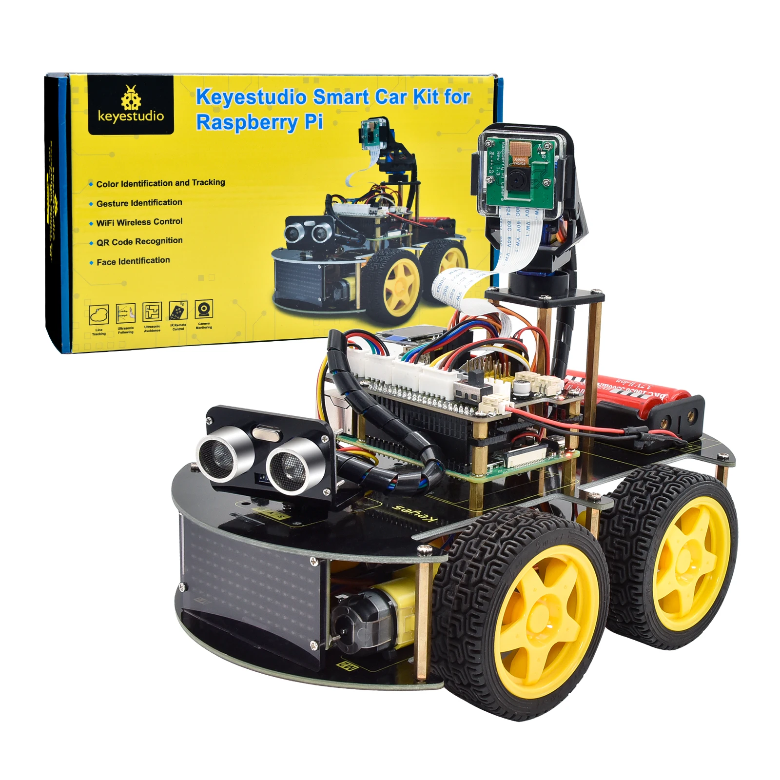 Keyestudio Raspberry Pi 4B Robot Car+5 Megapixels Camera Module Python Programming For Raspberry Pi 4B(No Raspberry Pi Board )