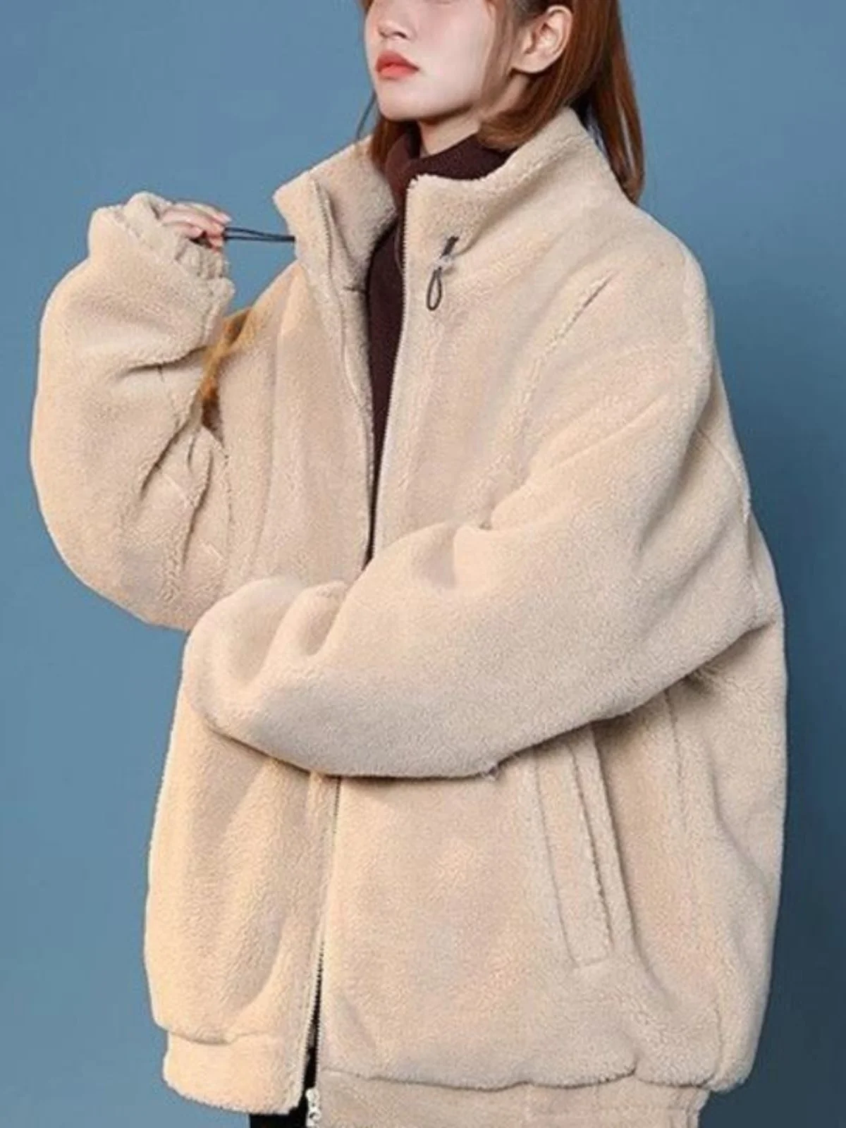 

Korean Sle Thi Warm Cotton Jaet Zipper Fce Winter Outerwear for Couples plus Size Stand Fit ort Coat