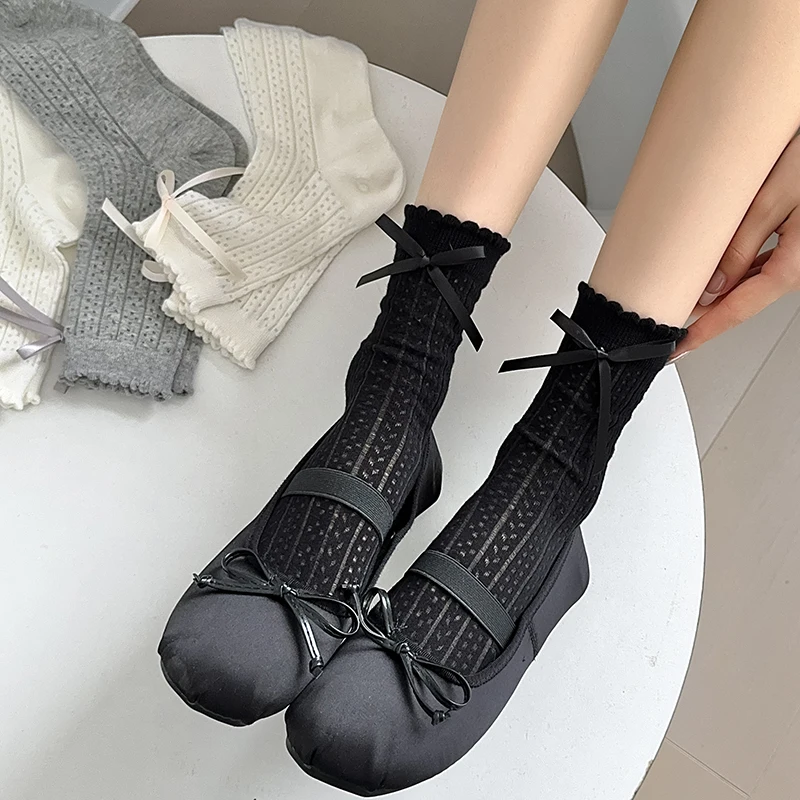 Socks For Women Short New Fashion Solid Color Bow Sweet Cute Socks Korean Style Soft Simple Ladies Thin Socks Breathable Basic