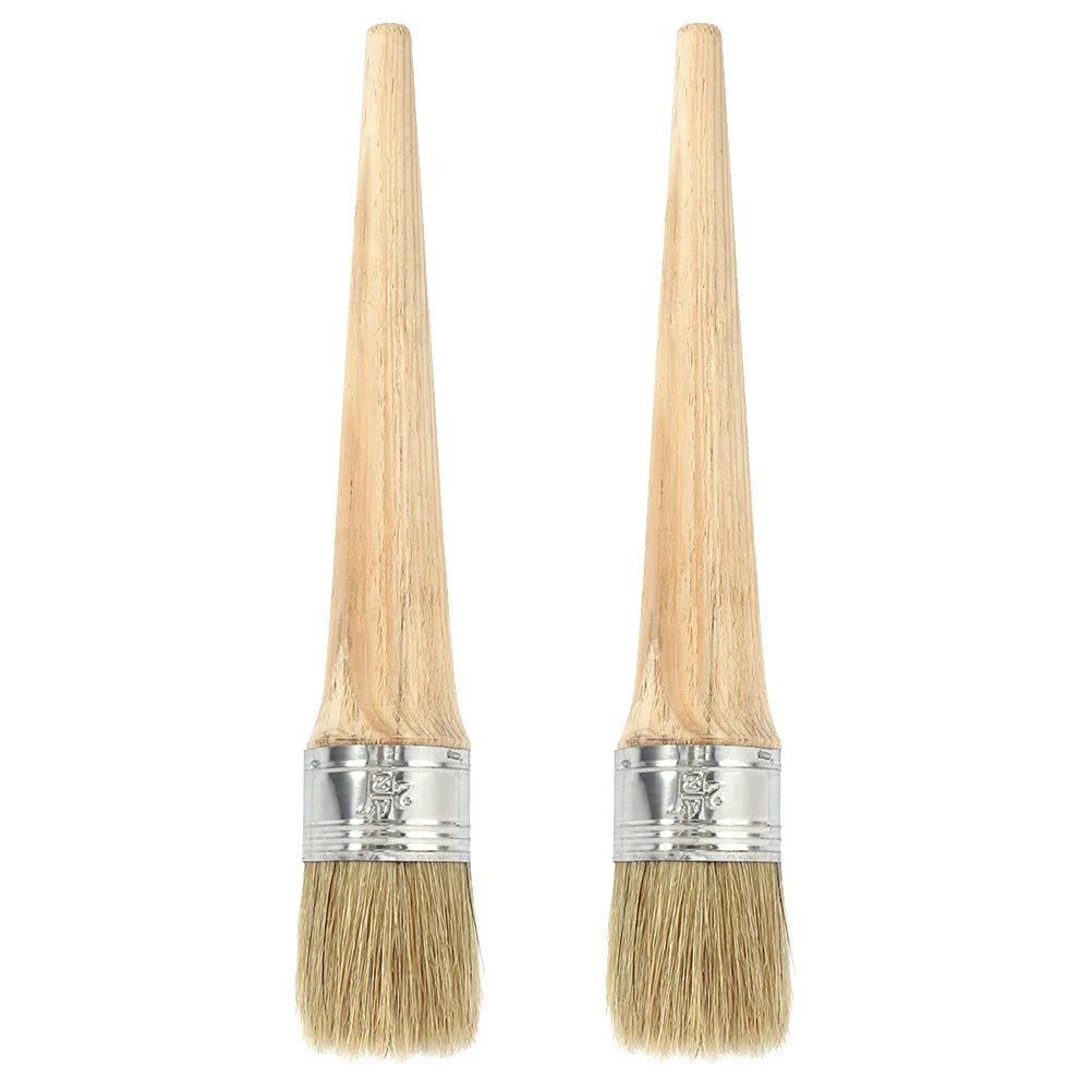 

2 Pcs Round Paint Brush Bristle Paintbrushes Household Wood Handle Head Painting