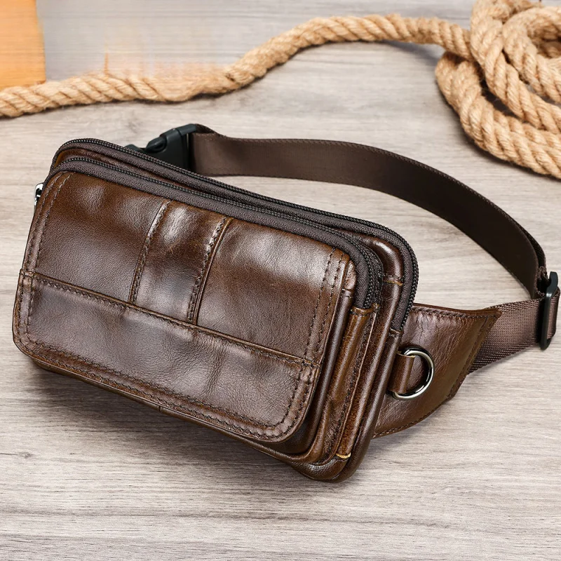 New MEN'S cow leather chest man vintage shoulder bag vintage Casual Male crossbody bag waist packs for men
