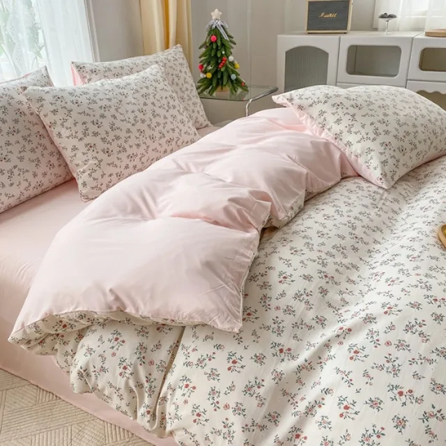 2025 new 3-piece cartoon heart-shaped plant floral print set, a duvet cover and a pair of pillowcases (no padding) 5