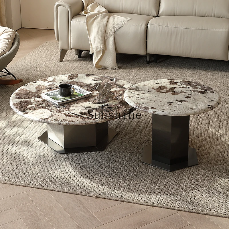 

Light luxury round combination Italian minimalist design living room marble coffee table
