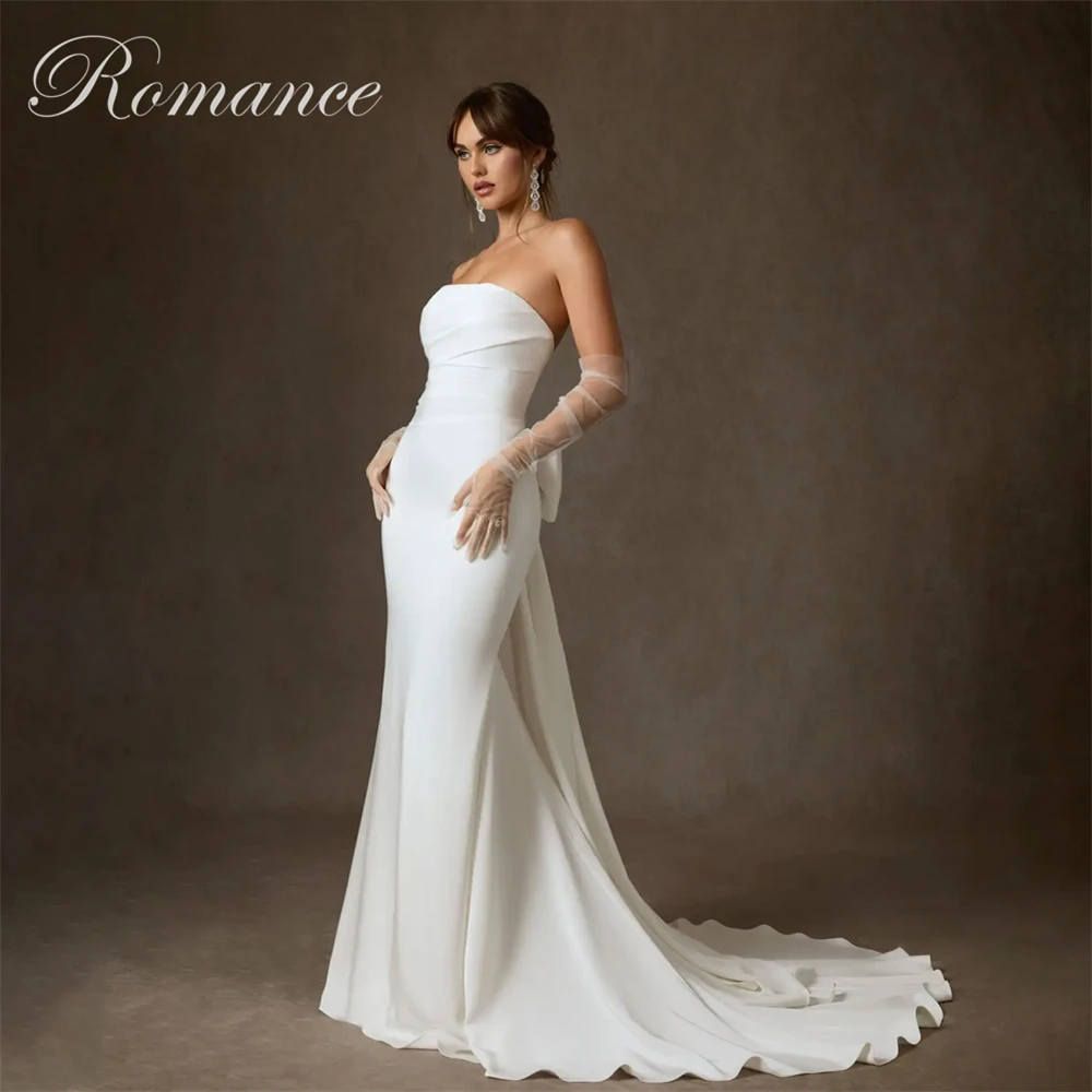 Elegant Bow Strapless Mermaid Wedding Dress 2026 Sleeveless Open Back Pleat Sweep Train Bridal Gown Vestidos De Novia Customized