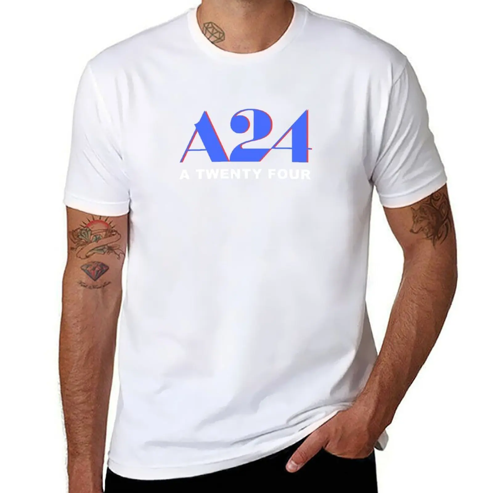 

A24 Blue and Red Logo with Text T-Shirt t shirt men 100% cotton luxury brand man graphic t shirt T-Shirt