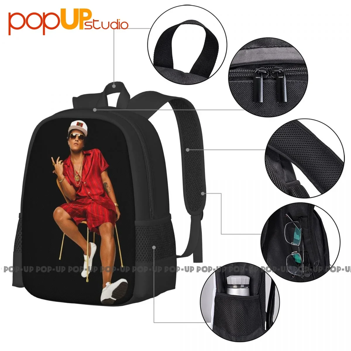 Bruno Mars Mochila grande capacidade 24k, bolsas estilo esportivo para viagem, Magic World Tour, moda oficial, treinamento, 2017