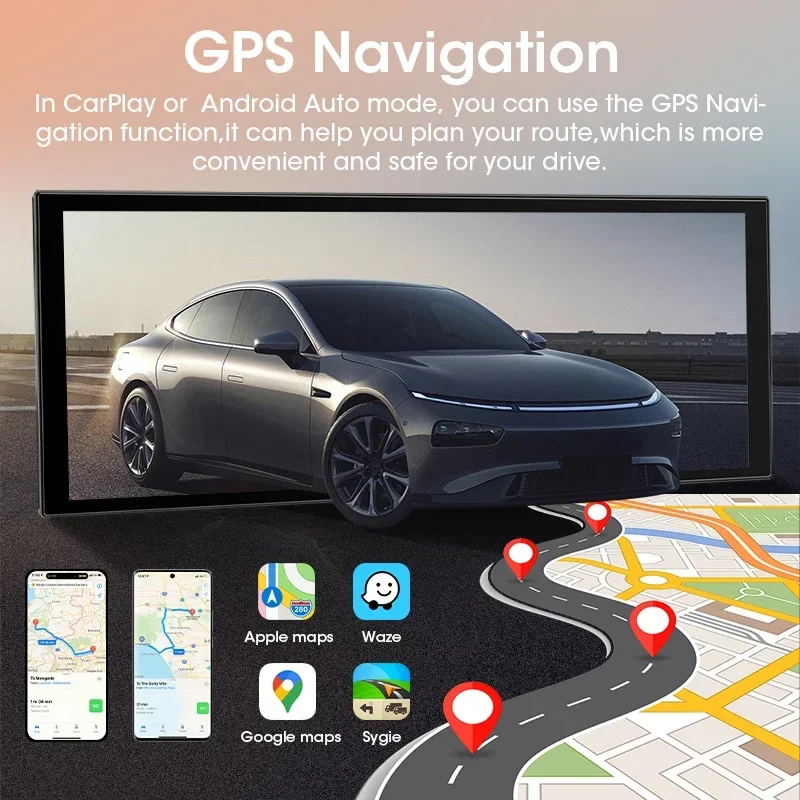 Portable 11.26" 4K Car DVR Wireless Carplay Android Auto Dashcam GPS Navigation Bluetooth Audio Dashboard Video Recorder FM AUX - view 6