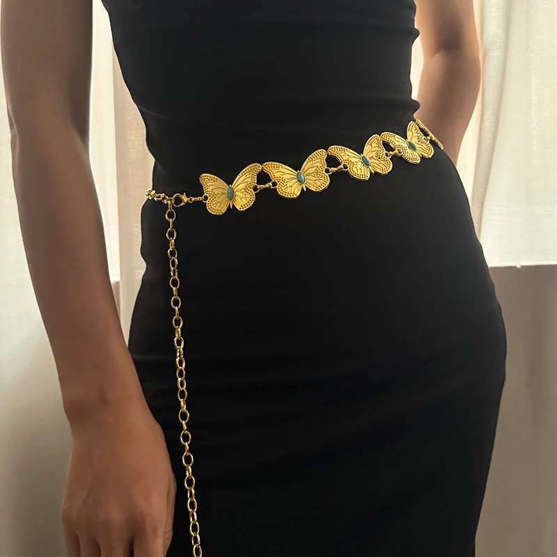 حزام خصر عتيق للنساء ، حزام نسائي ، حزام خصر فاخر ، معدن ياقوتي ، فراشة ، ذهبي ، بانك ، جينز ، تنورة صيفية ، Y2K #3