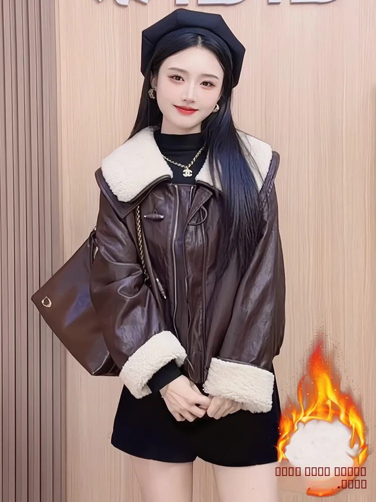 

Кожаная куртка Fce с подкладкой, женская, весна-осень, модная, с воротником, повседневная, элегантная, на молнии, длинная