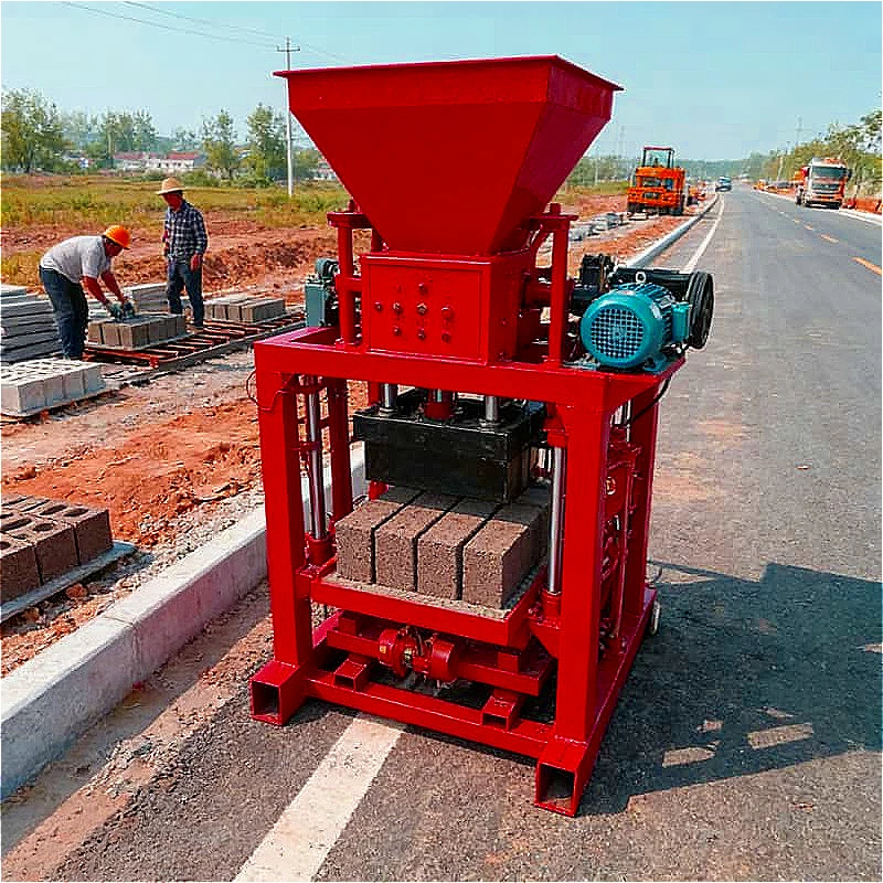 Brick Machine Mobile Manual Concrete Block Maker With Vibration Motor For Hollow Interlock Paver Brick Ground Laying Customized