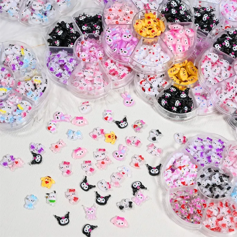 

70 шт./кор., микс Stellalou LinaBell, подвески для ногтей «Hello Kitty», 3D Kuromi, аниме, ювелирные изделия для ногтей с плоской задней поверхностью, драгоценные камни, аксессуары для корпуса телефона