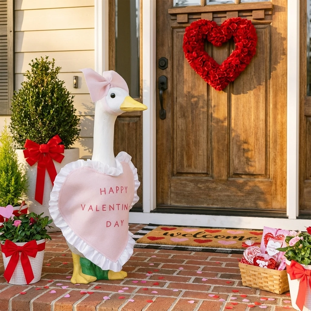 

Розовый наряд гуся, одежда для кролика, крыльца, гуся, подходит для 23 дюймов, гусей на День святого Валентина, открытый сад, двор, лужайка, патио, статуя, декор