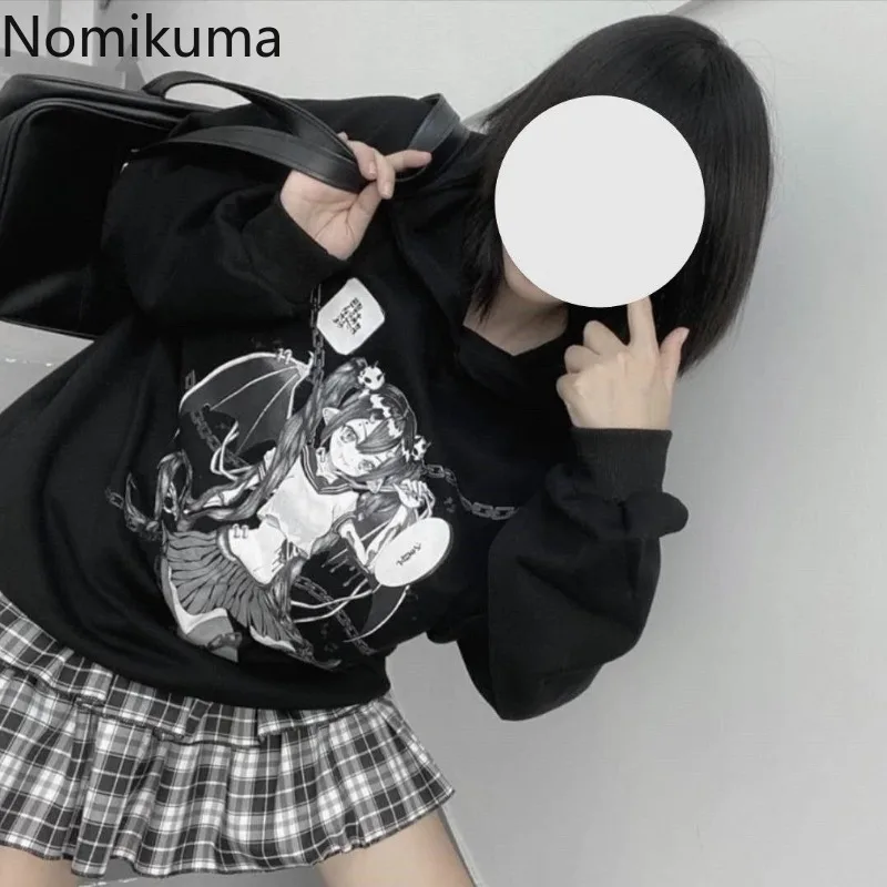 Japanese Hoodies 2024 Women Clothing Thicked Hooded Cute Anime Print Y2k Tops Ropa Mujer Streetwear Casual Fashion Sweatshirts