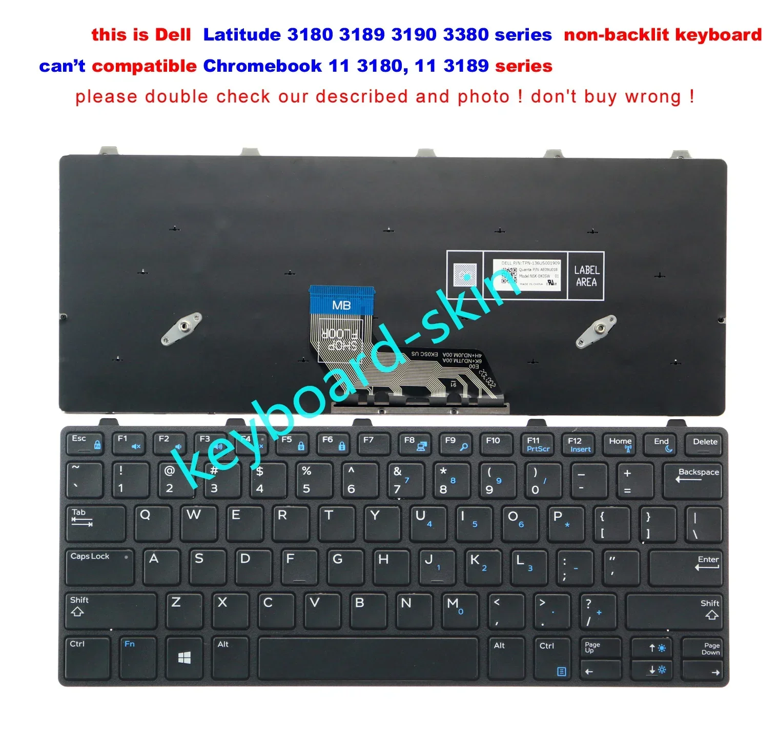 New US Black Keyboard for Dell Latitude 13 3380 3180 3189 3190 laptop 343NN 0343NN laptop