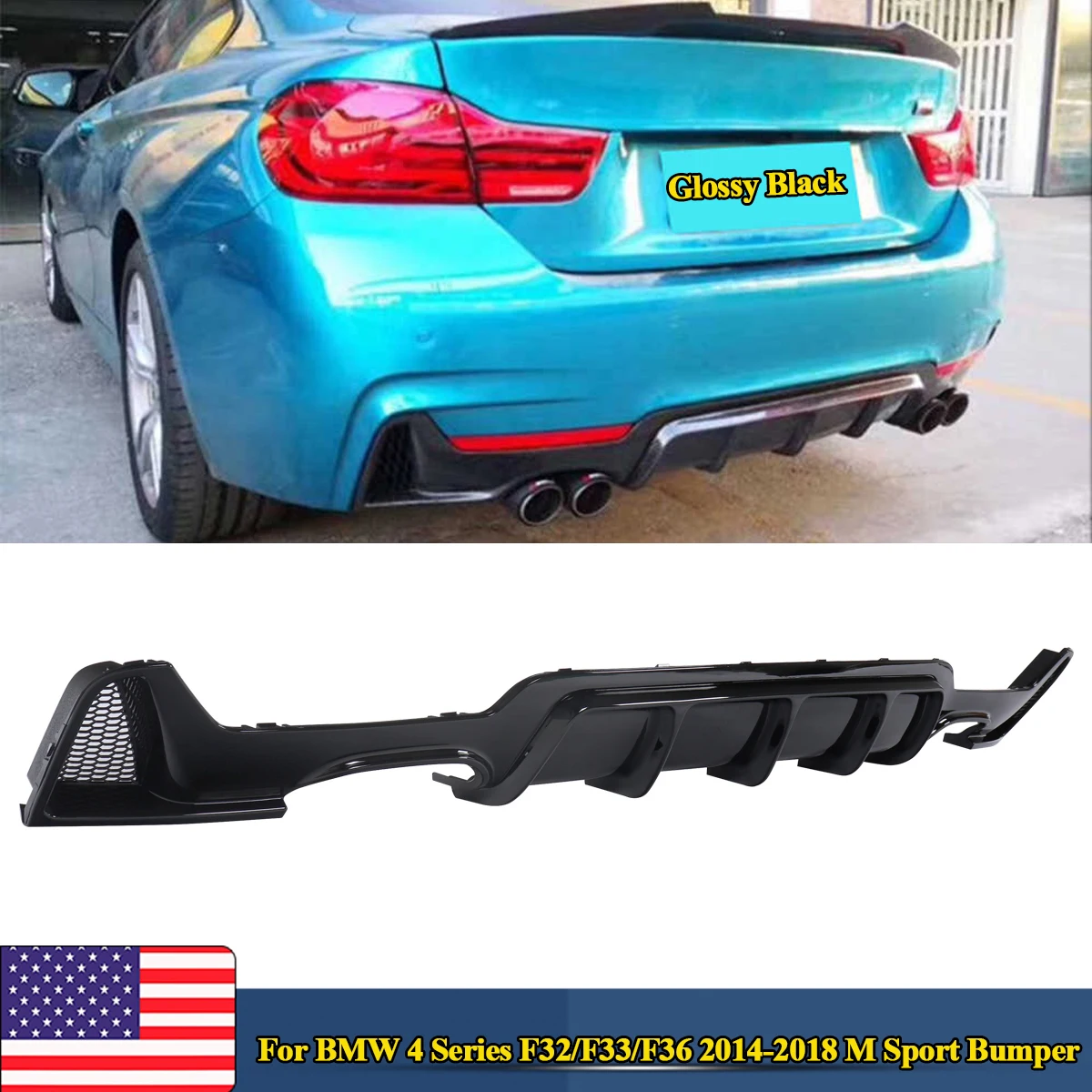 

Rear Bumper Diffuser For BMW F32 F33 435i M Tech Quad Out 2014-2018 Gloss Black