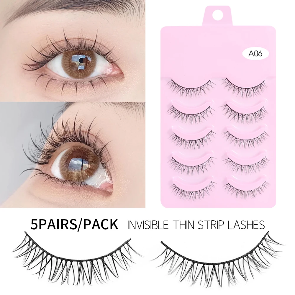 5 Pares Manga Cílios Faux Mink Natural Macio Wispy Fofo Cílios Postiços Maquiagem Manga Cosplay Falso Cílios Extensão Cílios